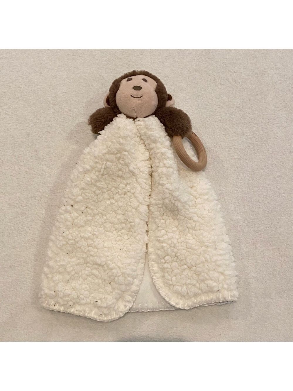 Mud Pie Monkey Sherpa Security Blanket Lovey Lovie Teether Brown White Soft Toy